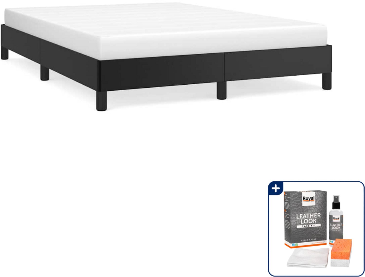 vidaXL Small double bedframe 140 x 200 cm - kunstleer - zwart - Inclusief onderhoudsset voor kunstleer 150 ml