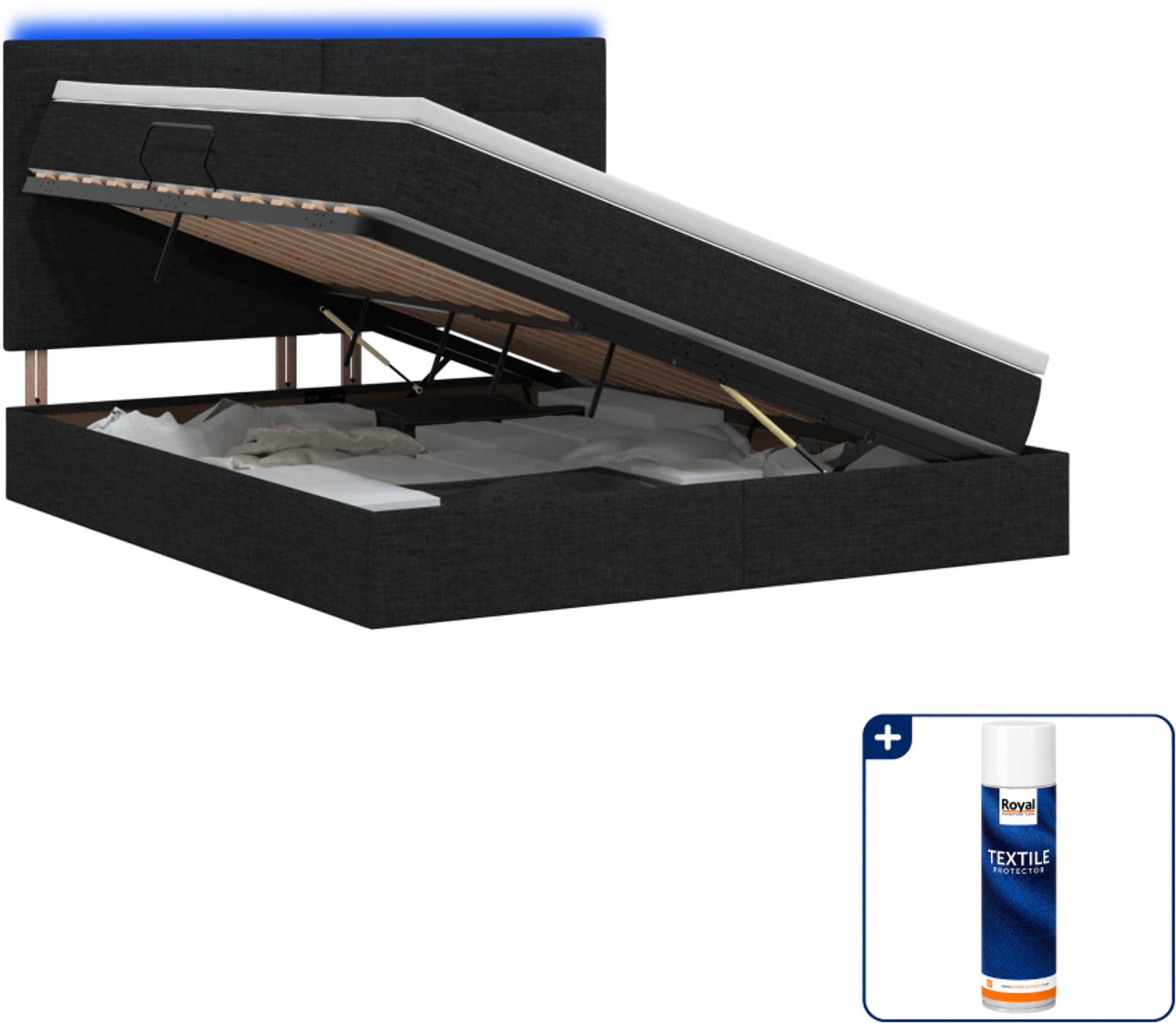 vidaXL queensize opslagbed met matras - 160 x 200 cm - zwart - Inclusief textielbeschermer 500 ml