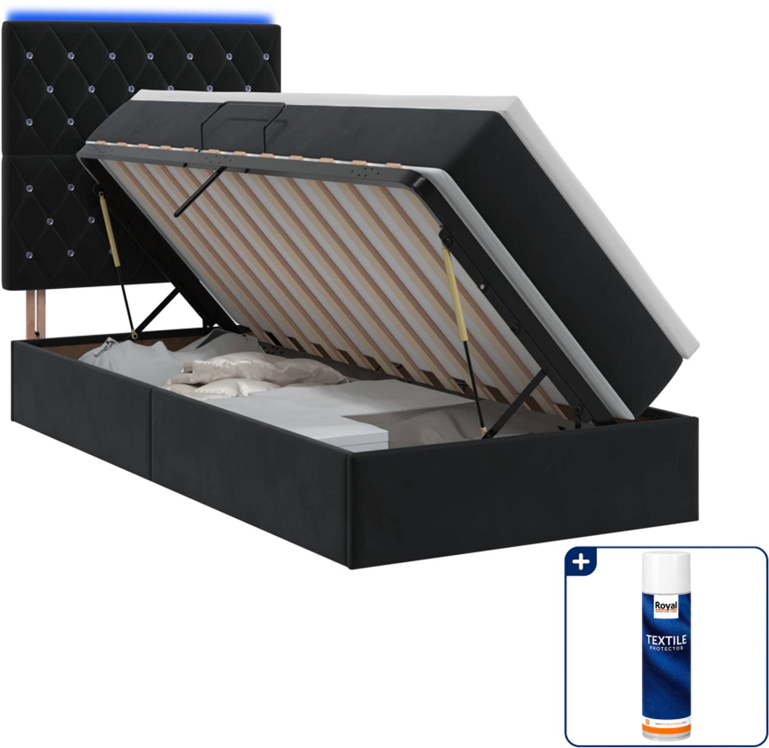vidaXL led-opslagbed met matras - 100 x 200 cm - fluweel - zwart - Inclusief textielbeschermer 500 ml