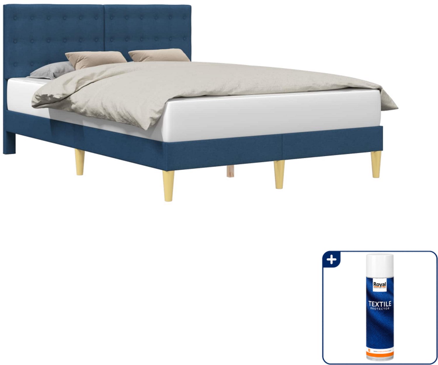 vidaXL bedframe - 140 x 190 cm - blauw - Inclusief textielbeschermer 500 ml