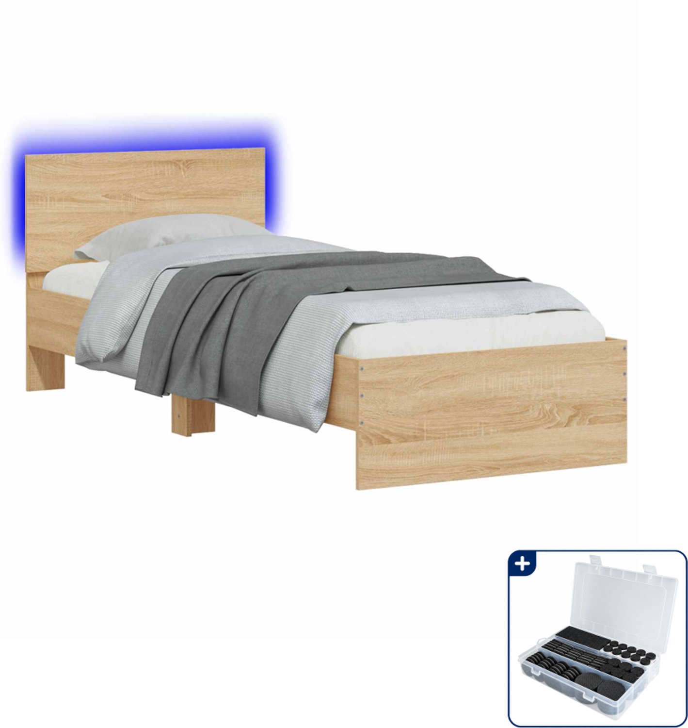 vidaXL bedframe - 80 x 200 cm - bewerkt hout - sonoma eiken - Inclusief antikrasvilt 177-delig Bruin