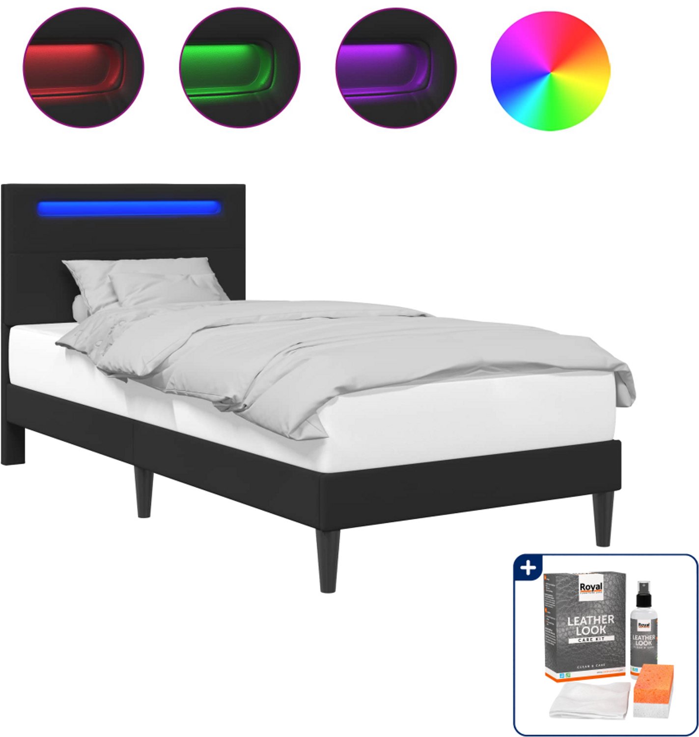 vidaXL bedframe 80 x 200 cm - kunstleer - zwart - Inclusief onderhoudsset voor kunstleer 150 ml
