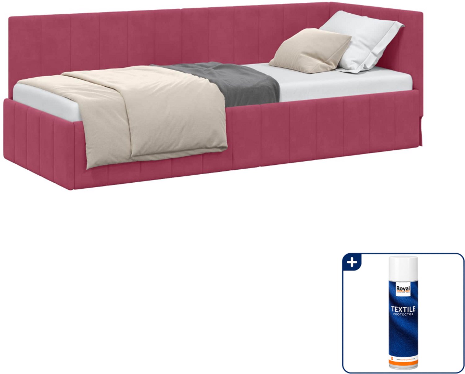 vidaXL hoekbedframe - 80 x 200 cm - fluweel - wijnrood - Inclusief textielbeschermer 500 ml