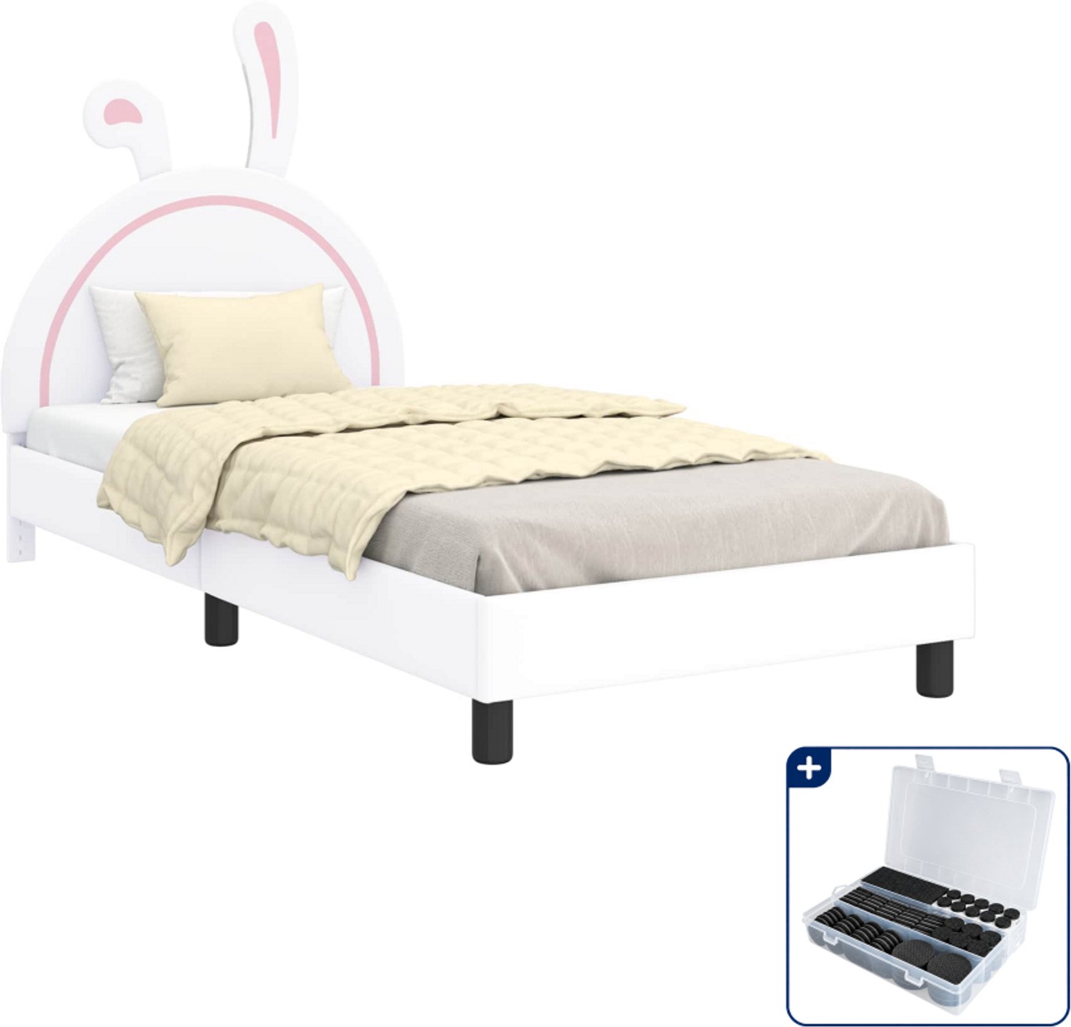 vidaXL kinderbedframe - 90 x 190 cm - bewerkt hout - wit - Inclusief antikrasvilt 177-delig