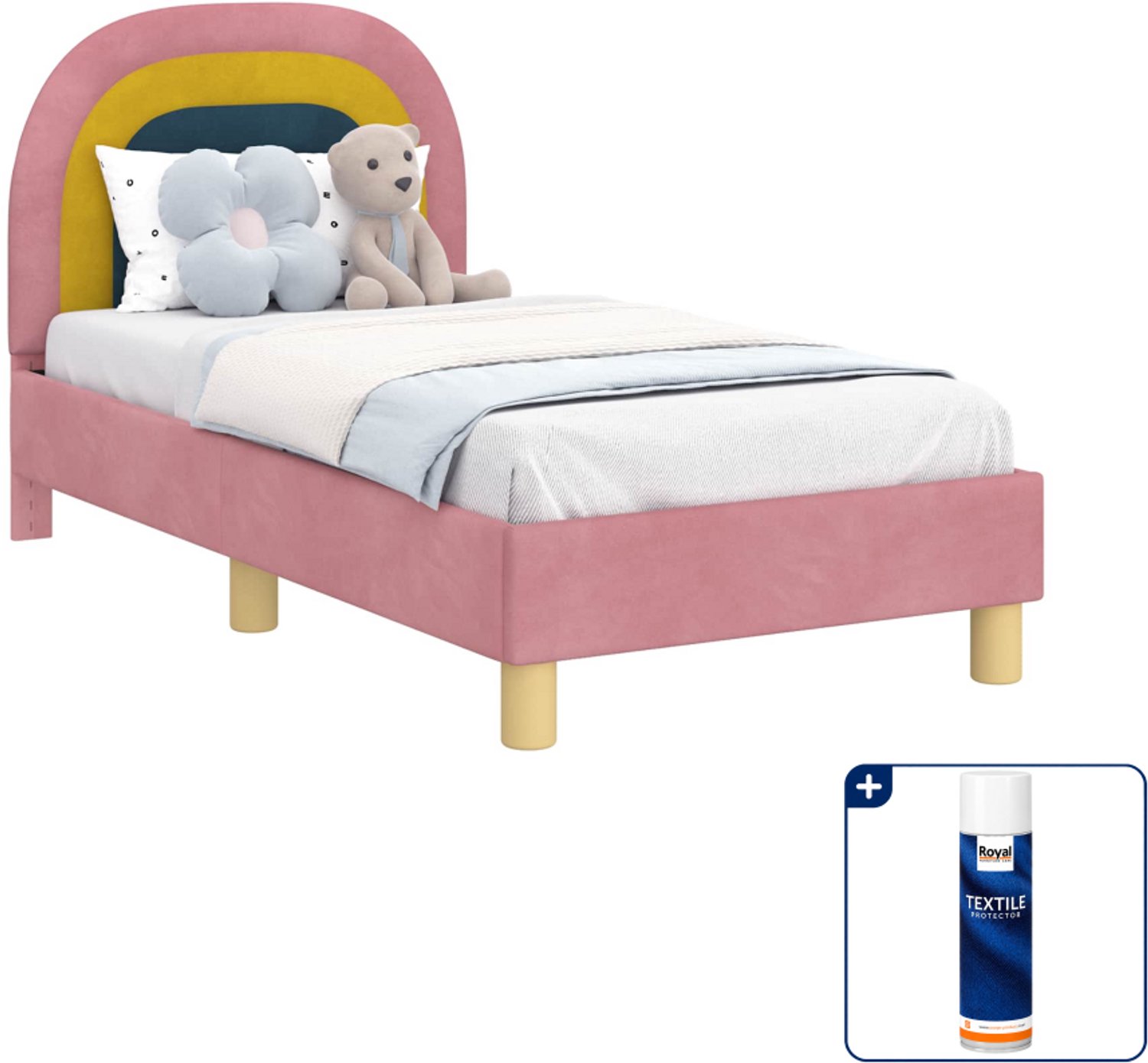 vidaXL peuterbed met hoofdbord - 70 x 140 cm - fluweel - roze - Inclusief textielbeschermer 500 ml
