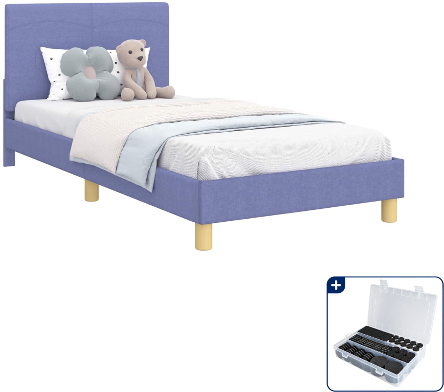 vidaXL kinderbedframe - 90 x 200 cm - bewerkt hout - jeans blauw - Inclusief antikrasvilt 177-delig