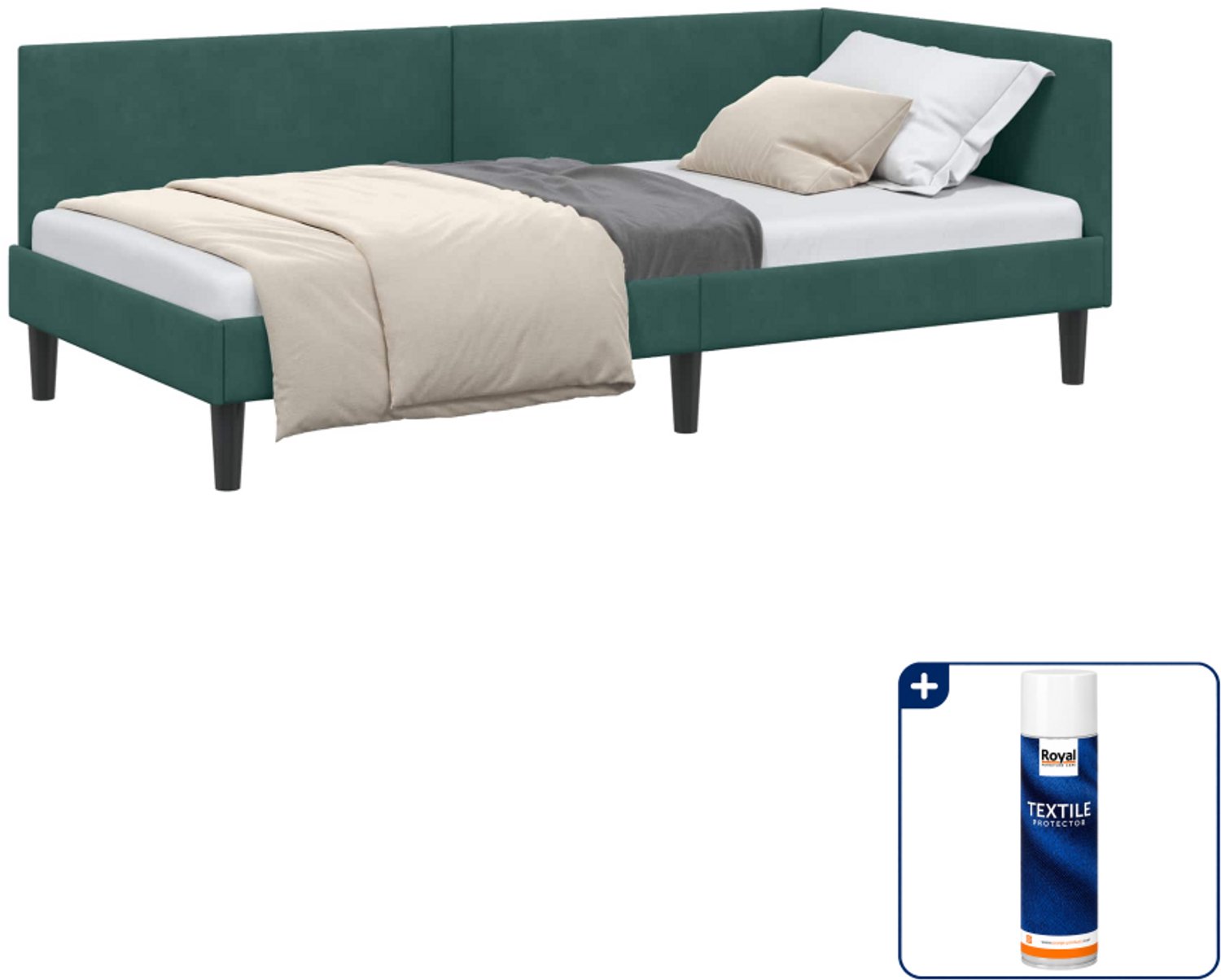 vidaXL hoekbedframe - 90 x 190 cm - fluweel - donkergroen - Inclusief textielbeschermer 500 ml