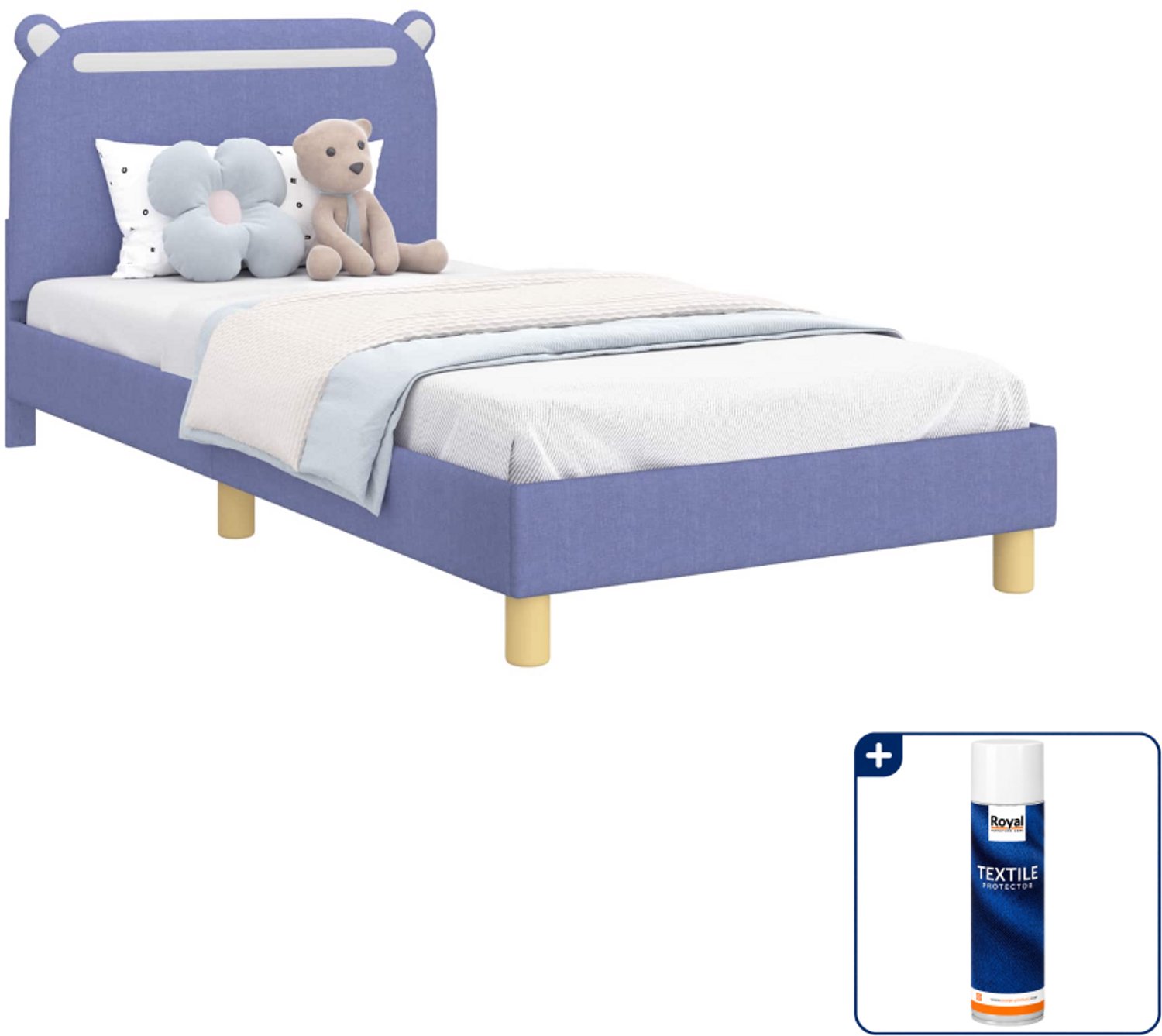 vidaXL kinderbedframe - 90 x 200 cm - bewerkt hout - jeans blauw - Inclusief textielbeschermer 500 ml
