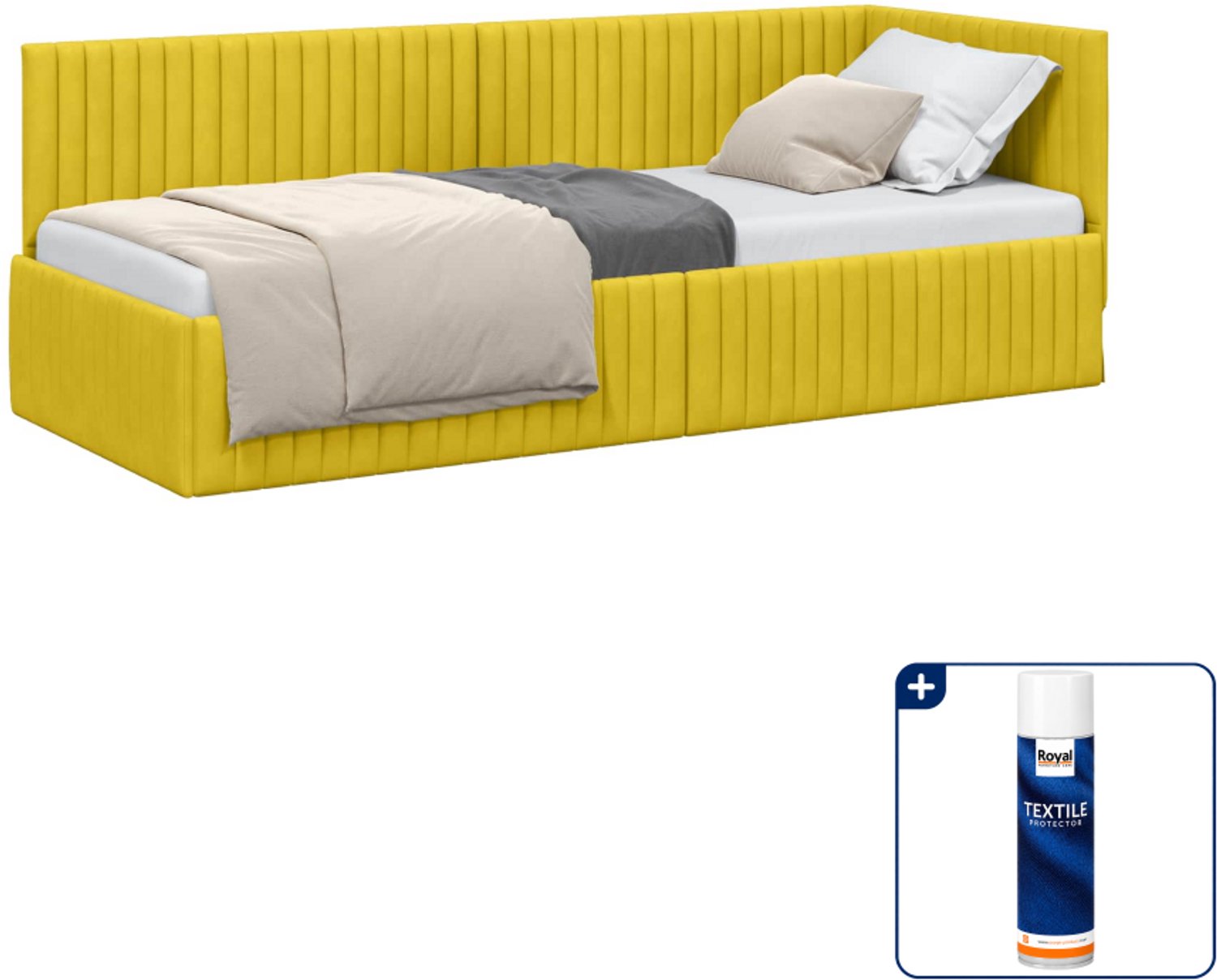 vidaXL hoekbedframe - 80 x 200 cm - fluweel - geel - Inclusief textielbeschermer 500 ml