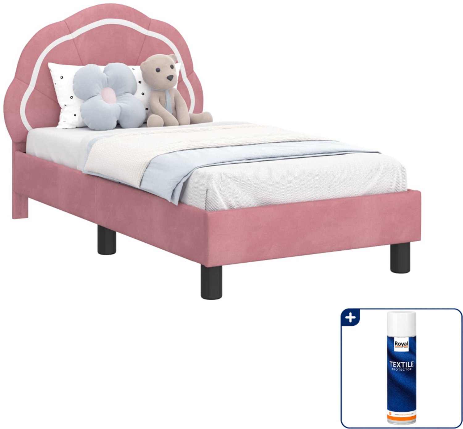 vidaXL peuterbedframe 70 x 140 cm - fluweel - roze - Inclusief textielbeschermer 500 ml