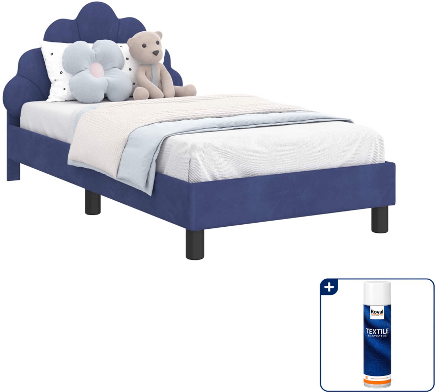 vidaXL kinderbed - 80 x 160 cm - fluweel - politieblauw - Inclusief textielbeschermer 500 ml