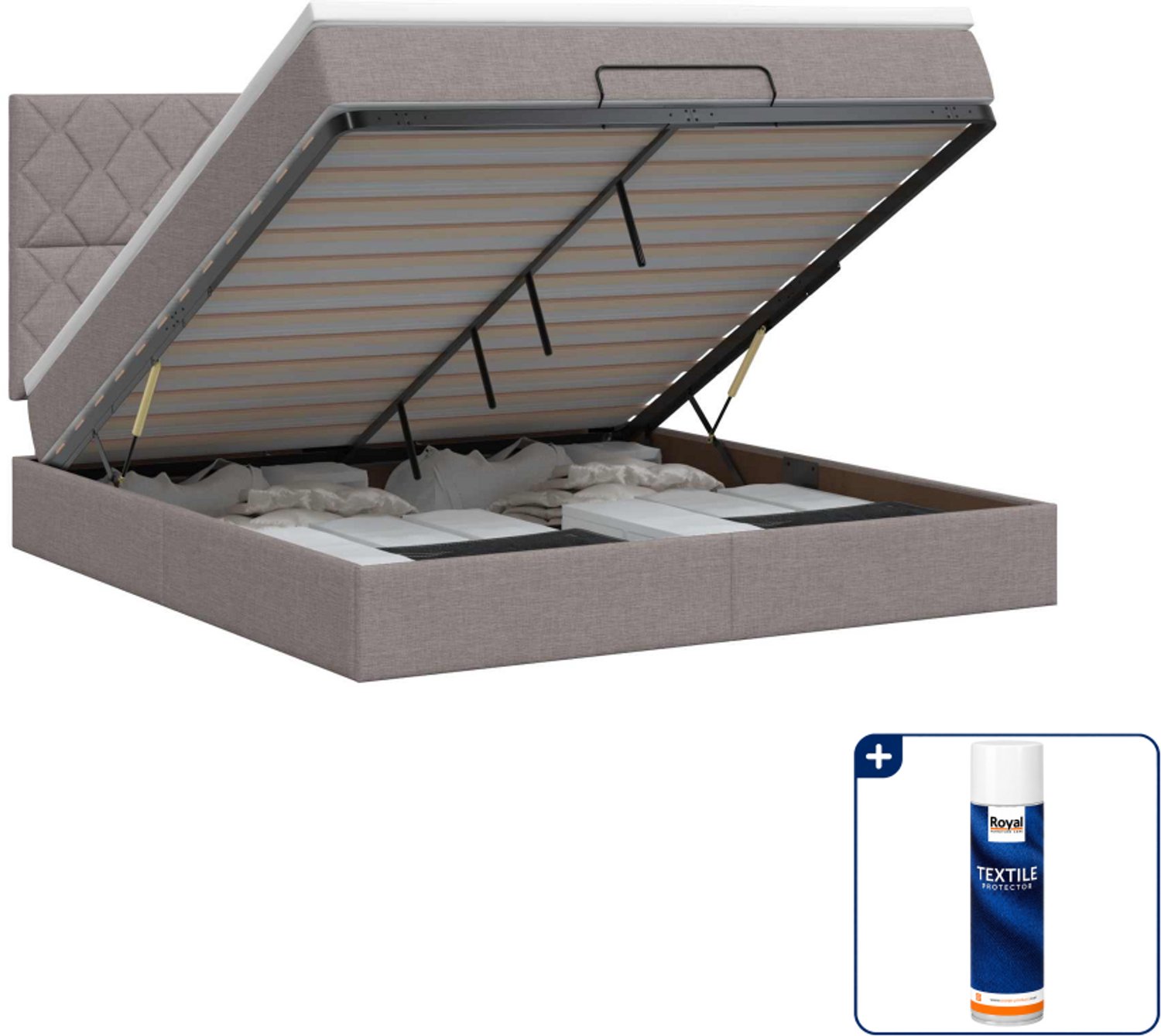 vidaXL ottoman bed - Small double - 140 x 200 cm - taupe - Inclusief textielbeschermer 500 ml