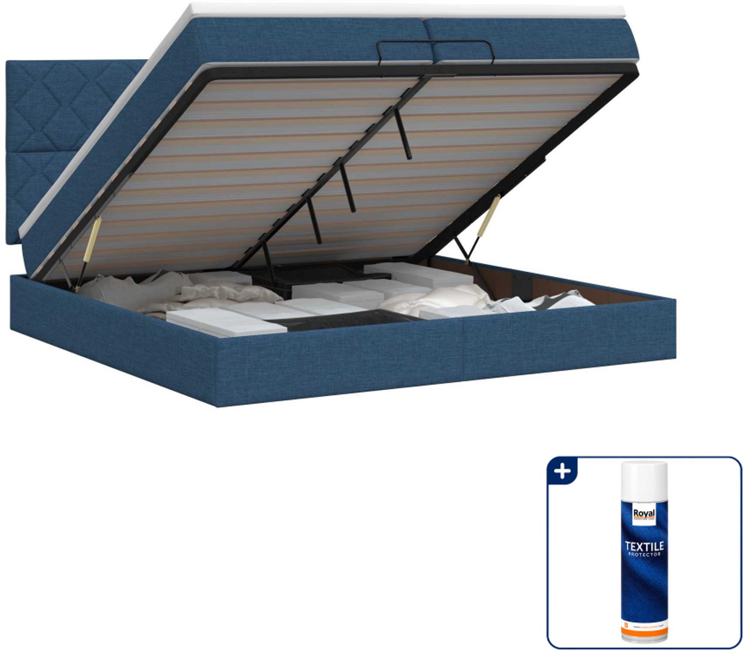 vidaXL ottoman bed - 200 x 200 cm - blauw - Inclusief textielbeschermer 500 ml