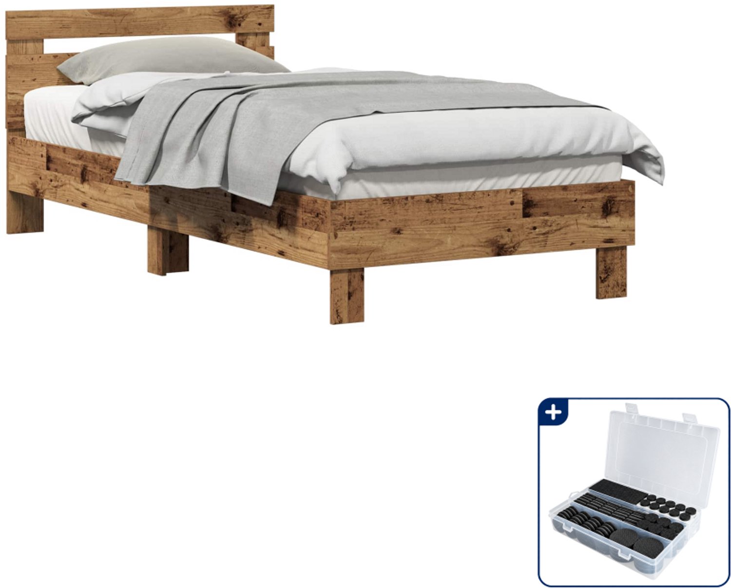 vidaXL bedframe - 180 x 200 cm - bewerkt hout - oudhout - Inclusief antikrasvilt 177-delig Bruin