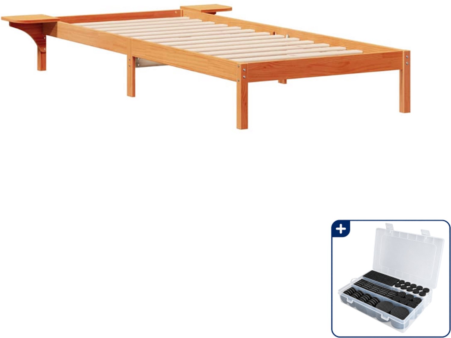 vidaXL bedframe met zijtafels - 80 x 220 cm - massief grenenhout - wasbruin - Inclusief antikrasvilt 177-delig