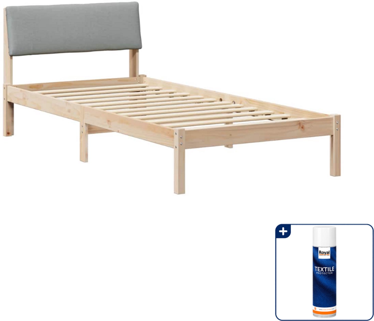 vidaXL bedframe - 90 x 200 cm - massief grenenhout - bruin/lichtgrijs - Inclusief textielbeschermer 500 ml