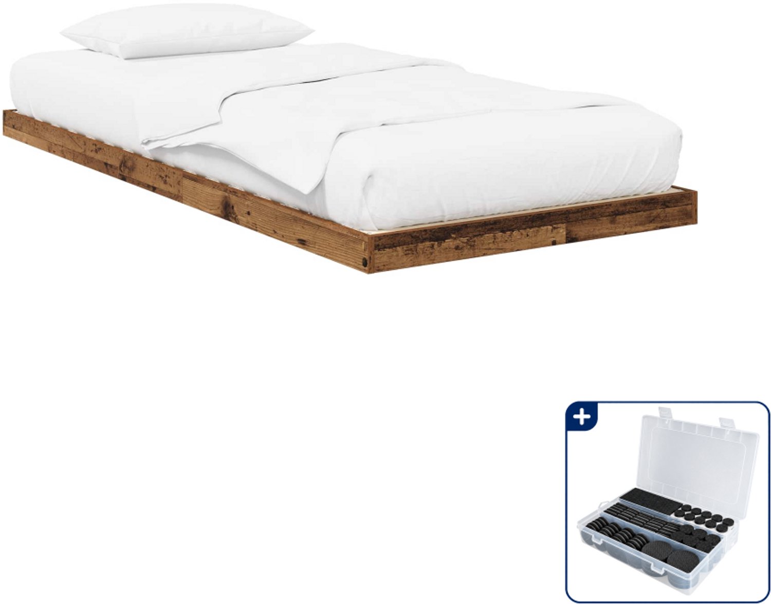 vidaXL vloerbedframe - 75 x 190 cm - bewerkt hout - oudhout - Inclusief antikrasvilt 177-delig Bruin