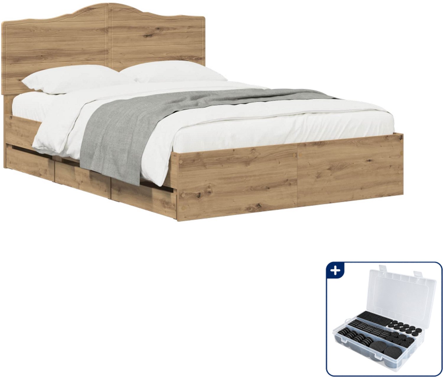 vidaXL bedframe met opbergladen - Queensize - 160 x 200 cm - eiken - Inclusief antikrasvilt 177-delig Bruin