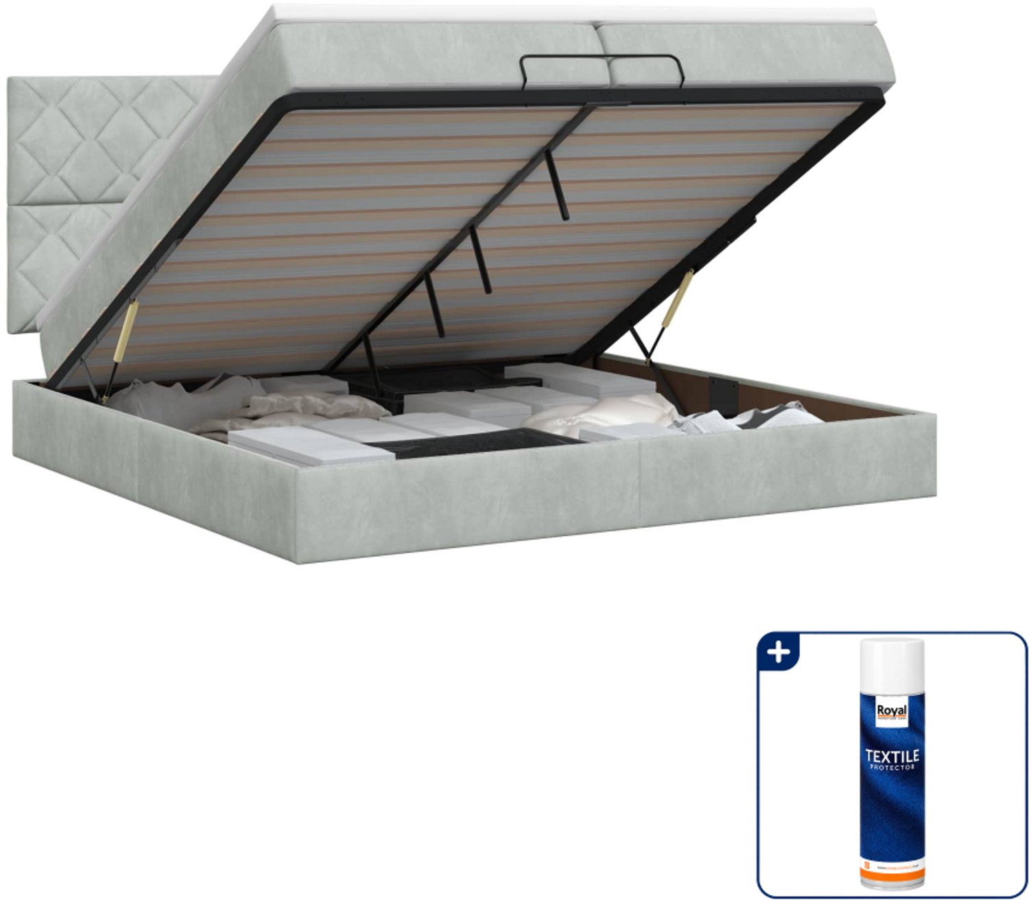 vidaXL Ottoman bed - Super kingsize - 200 x 200 cm - lichtgrijs - Inclusief textielbeschermer 500 ml