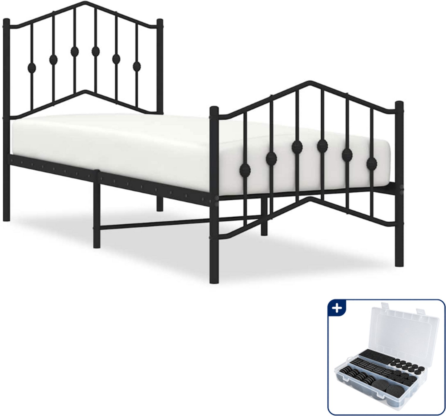vidaXL bedframe - 75 x 190 cm - metaal - zwart - Inclusief antikrasvilt 177-delig