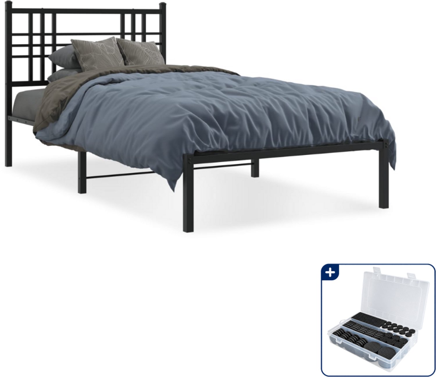 vidaXL Bedframe - 100 x 190 cm - staal - zwart - Inclusief antikrasvilt 177-delig