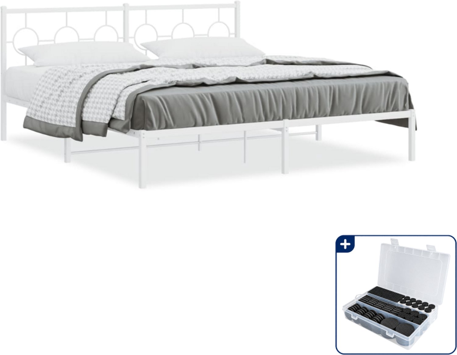 vidaXL Bedframe - 183 x 213 cm - staal - wit - Inclusief antikrasvilt 177-delig