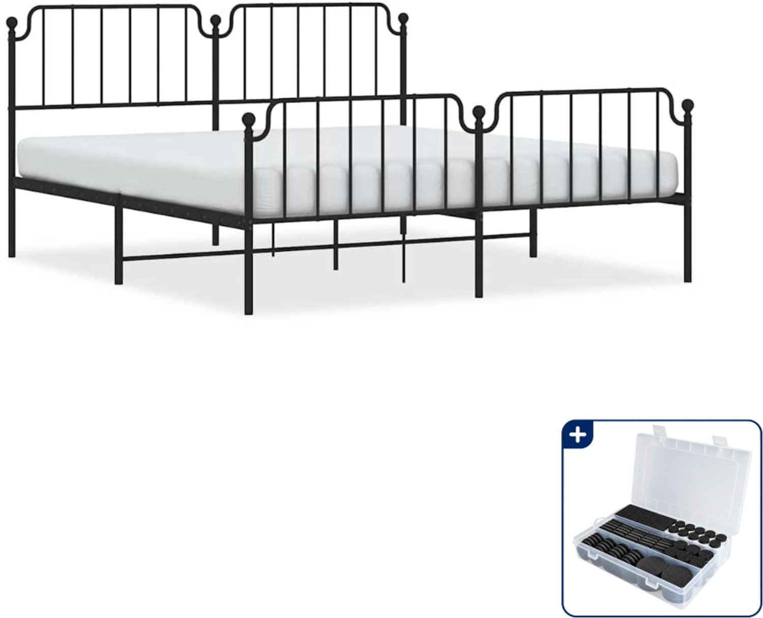 vidaXL Bedframe - 183 x 213 cm - staal - zwart - Inclusief antikrasvilt 177-delig