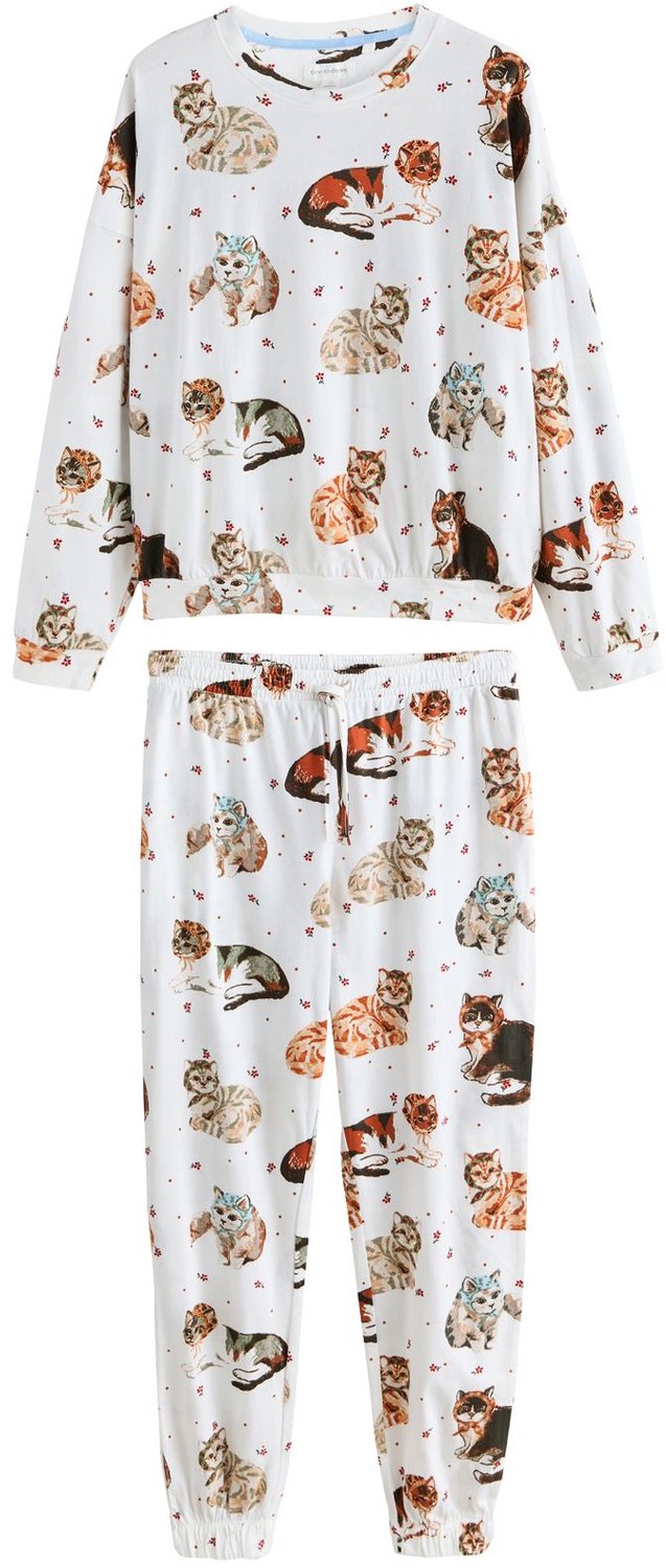 Next Dames - Pyjama met lange mouwen - Tall - Crème Cream Cats