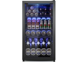 Archi Drankenkoelkast 90 Liter – Koeling - Glazen Deur – 128 Blikjes – Digitale Temperatuurregeling – LED Verlichting – Zwart