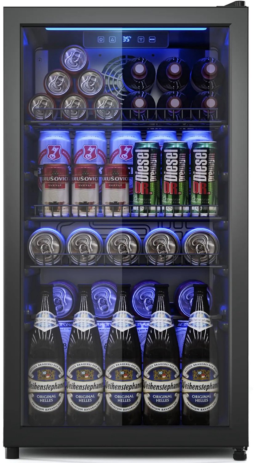 Archi Drankenkoelkast 90 Liter – Koeling - Glazen Deur – 128 Blikjes – Digitale Temperatuurregeling – LED Verlichting – Zwart