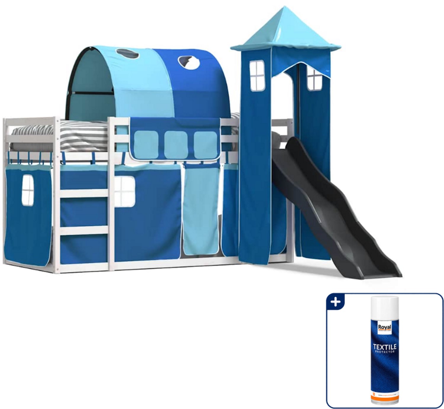 vidaXL stapelbed met glijbaan - 90 x 200 cm - wit - blauw - Inclusief textielbeschermer 500 ml