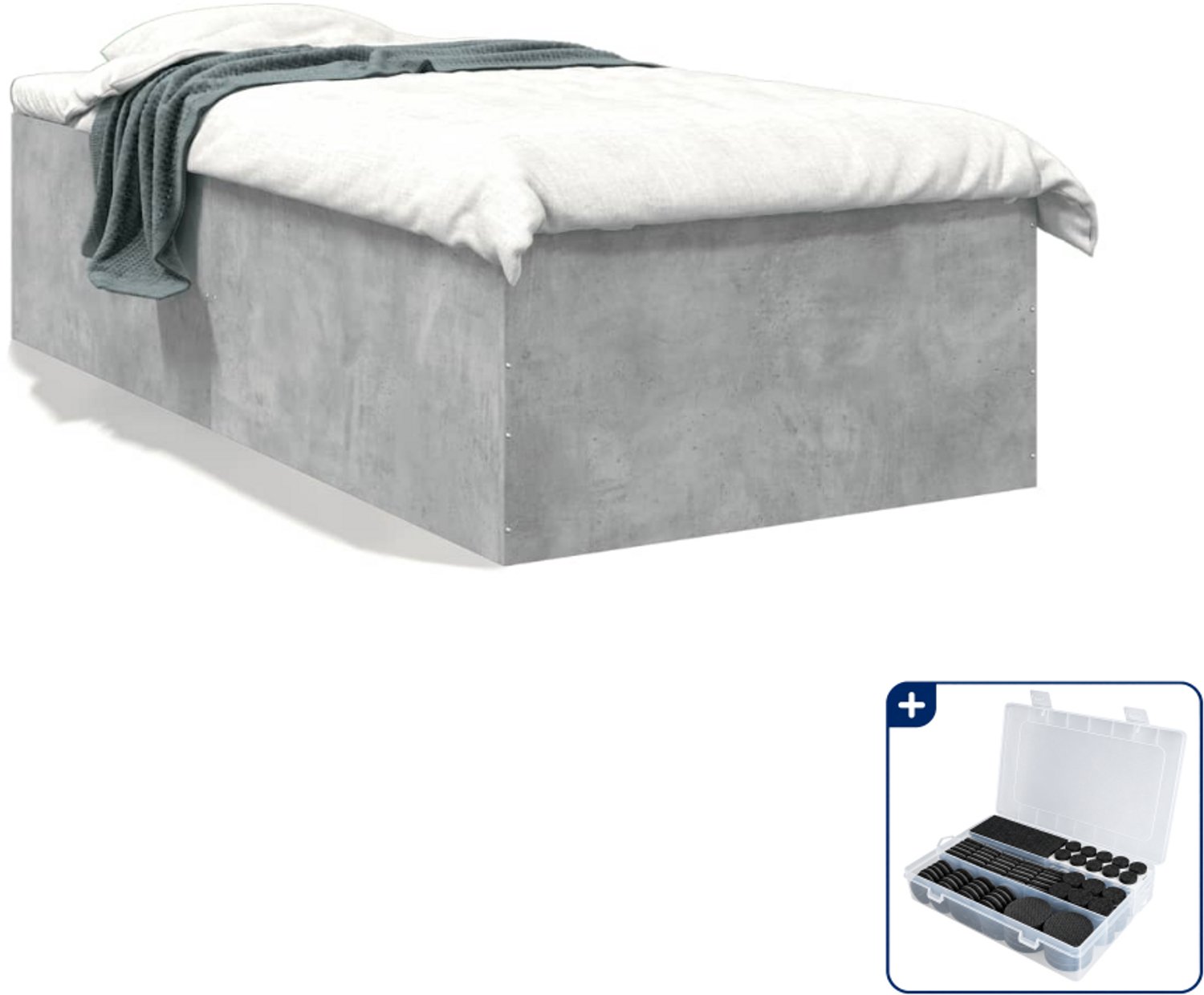 vidaXL bedframe 100 x 200 cm - bewerkt hout - betongrijs - Inclusief antikrasvilt 177-delig