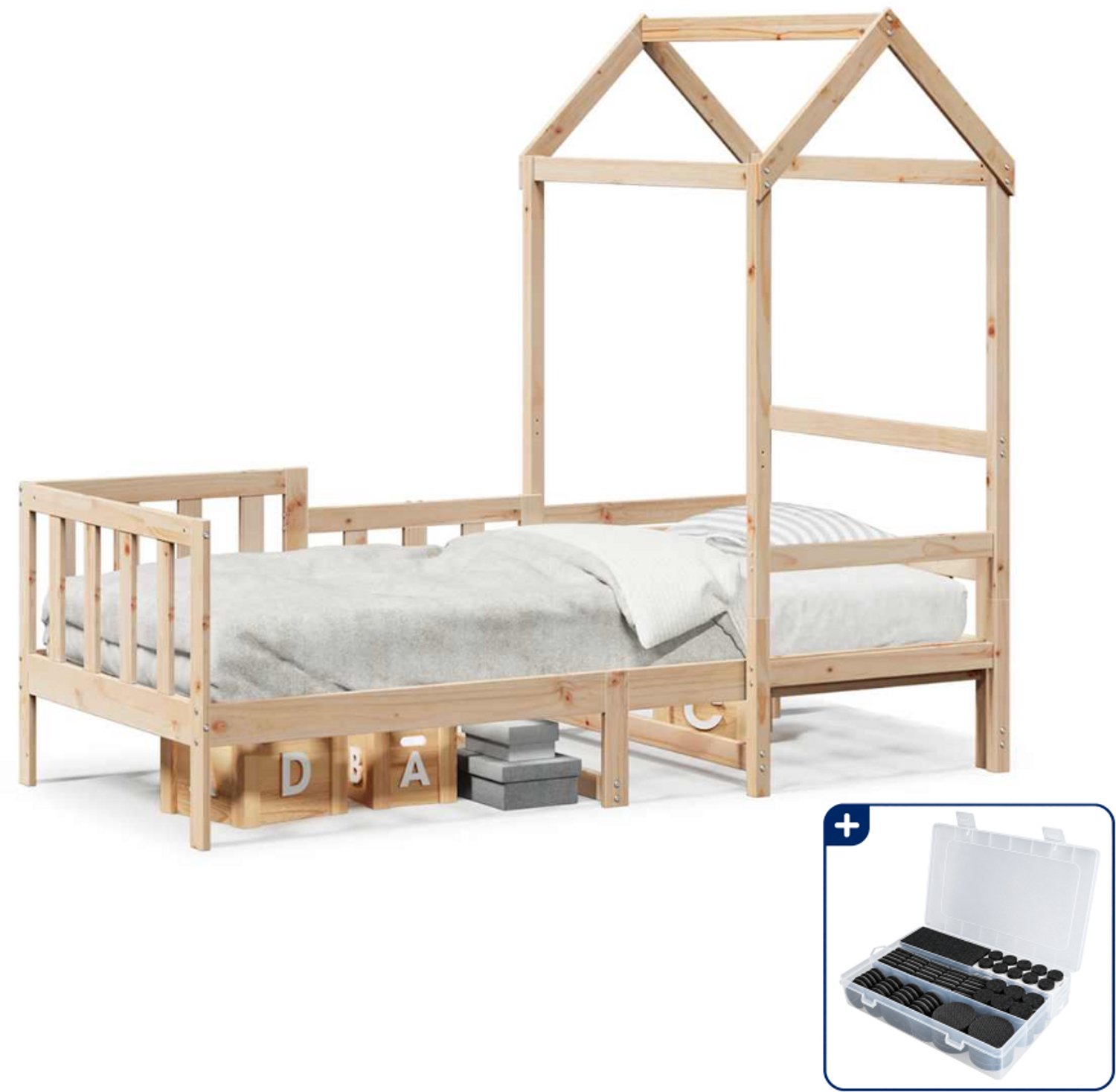vidaXL slaapbank met bedhuis - 80 x 200 cm - massief grenenhout - Inclusief antikrasvilt 177-delig Bruin
