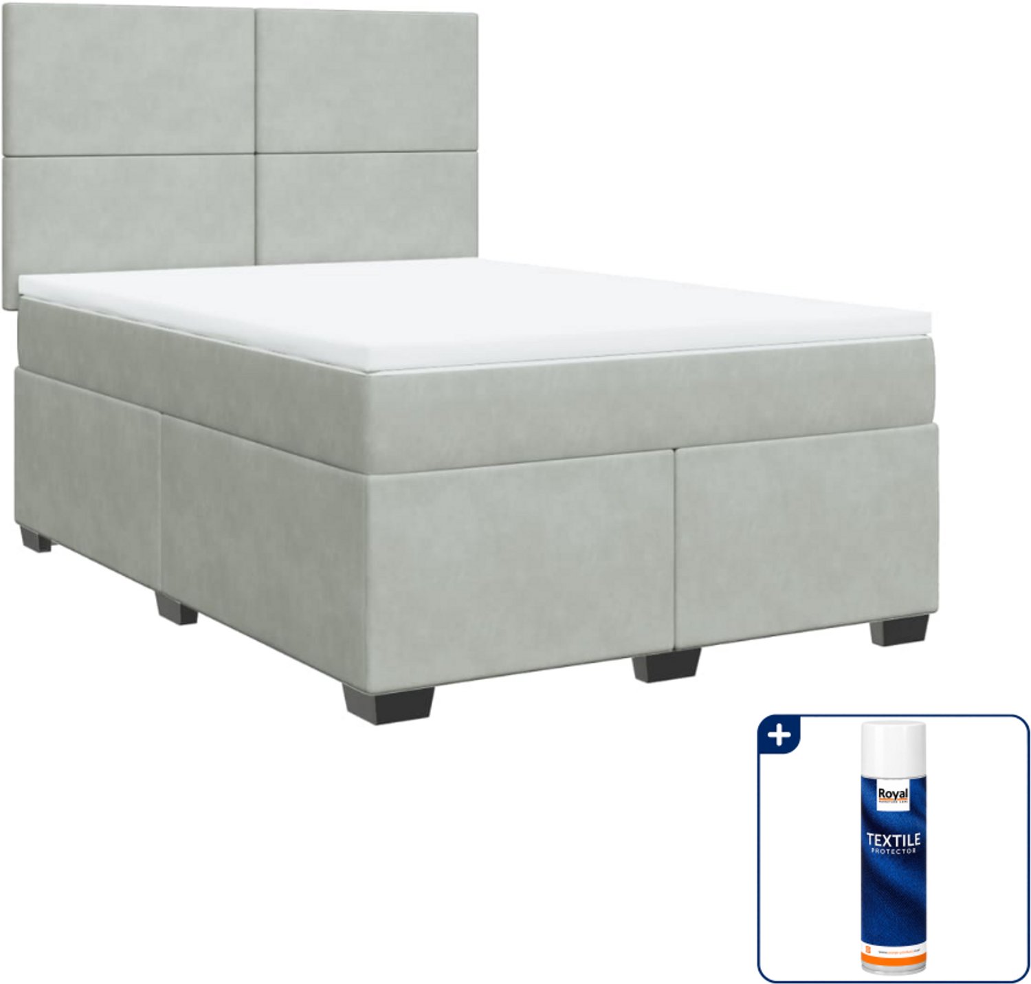 vidaXL boxspring Small double - 140 x 200 cm - fluweel - lichtgrijs - Inclusief textielbeschermer 500 ml