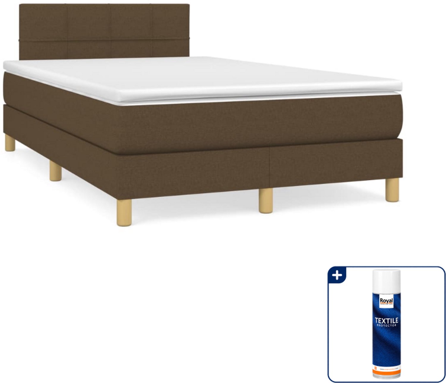 vidaXL boxspring met matras 120 x 200 cm - stof - donkerbruin - Inclusief textielbeschermer 500 ml