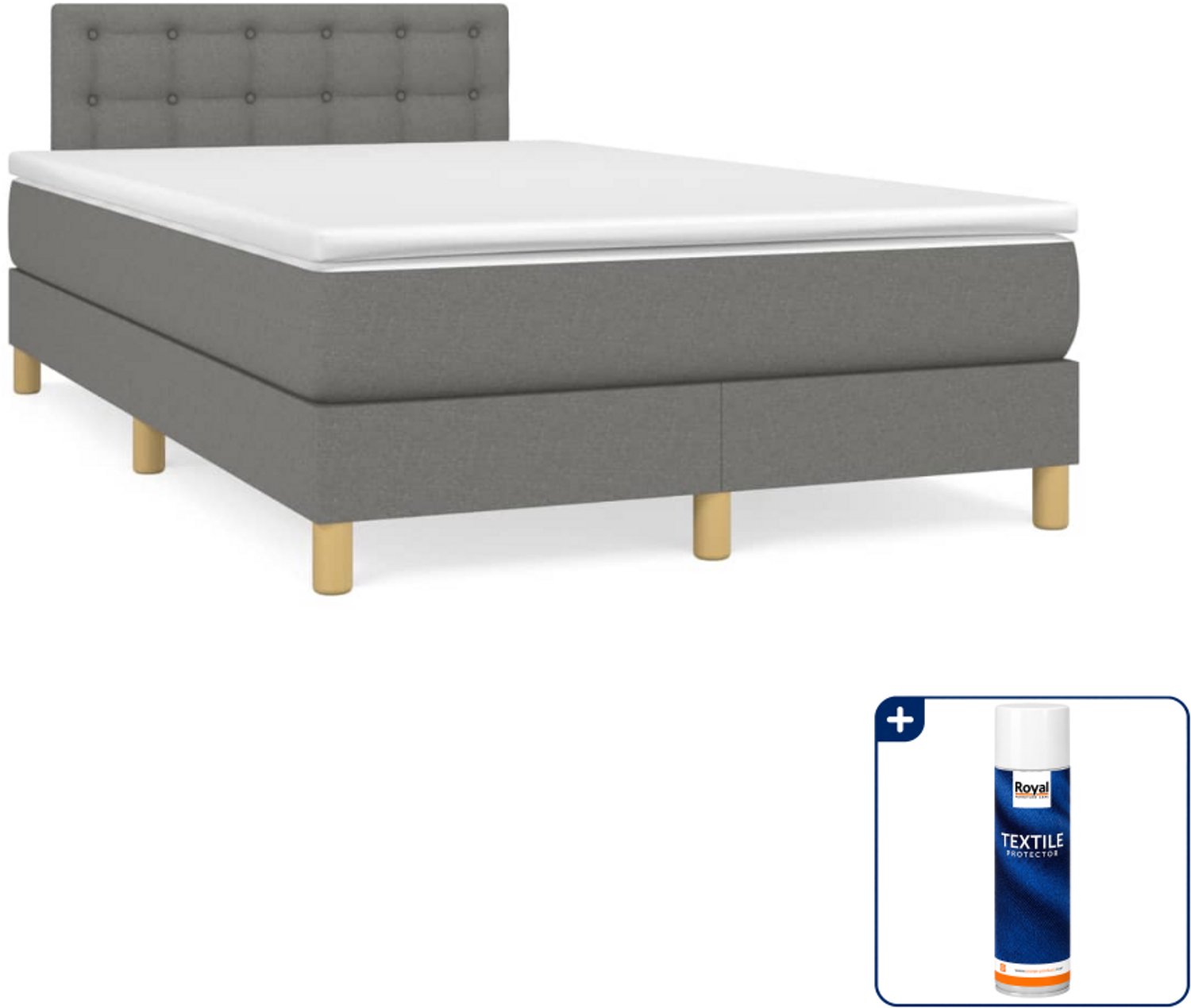 vidaXL boxspring met matras - 120 x 200 cm - stof - donkergrijs - Inclusief textielbeschermer 500 ml