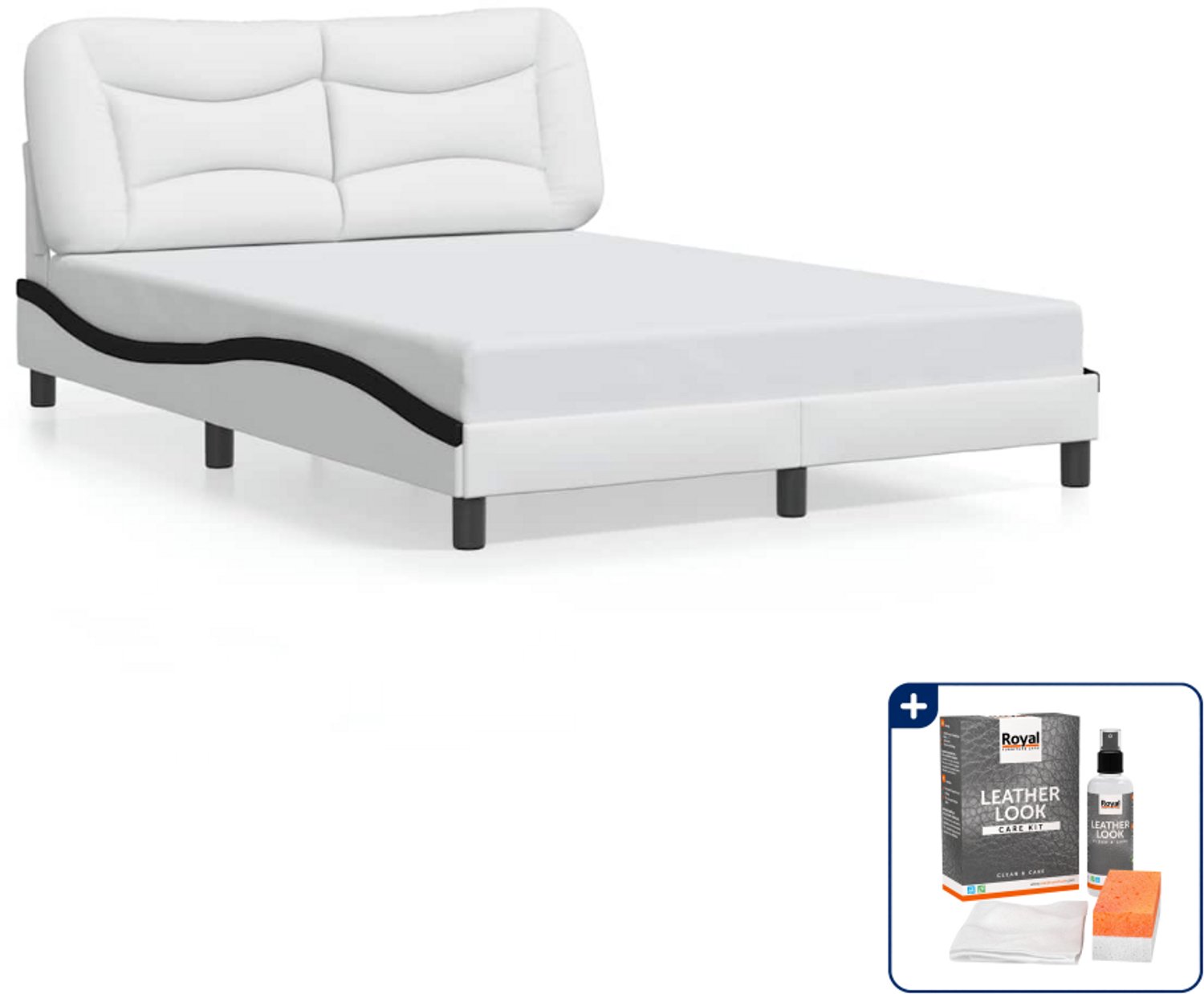 vidaXL Hvar bedframe - Small double - 140 x 200 cm - zwart en wit - Inclusief onderhoudsset voor kunstleer 150 ml Grijs