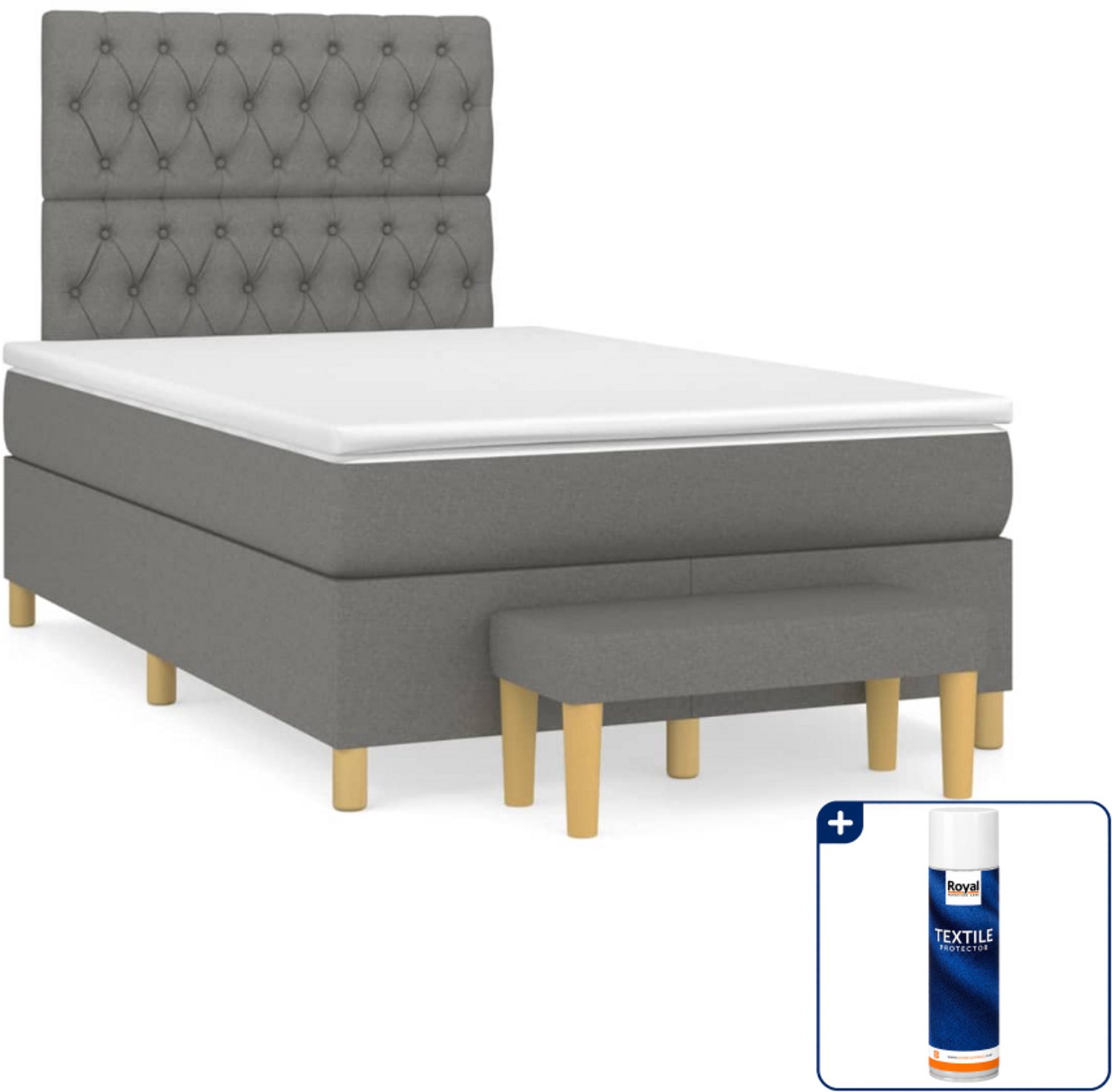 vidaXL Boxspring met matras en bankje - 120 x 200 cm - donkergrijs - Inclusief textielbeschermer 500 ml