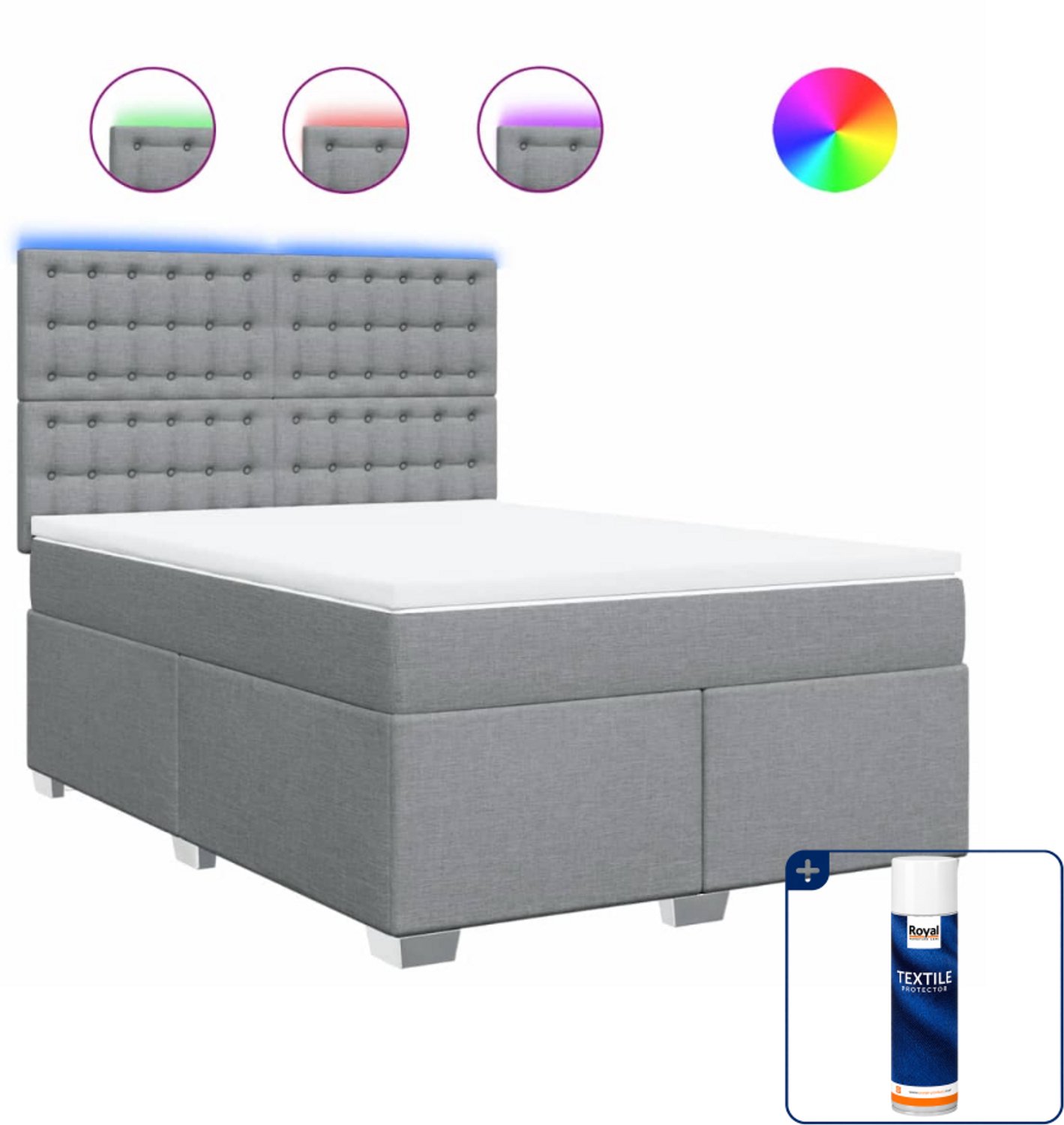 vidaXL boxspring Small double - 140 x 200 cm - stof - lichtgrijs - Inclusief textielbeschermer 500 ml