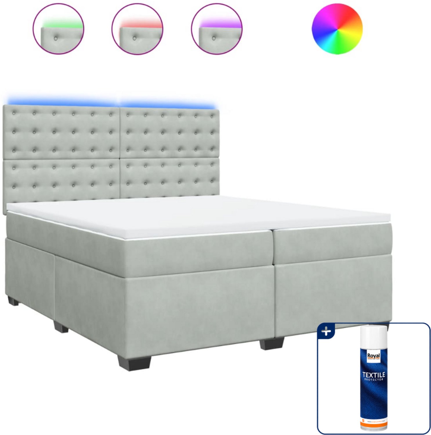 vidaXL boxspring - Super kingsize - 200 x 200 cm - lichtgrijs - Inclusief textielbeschermer 500 ml