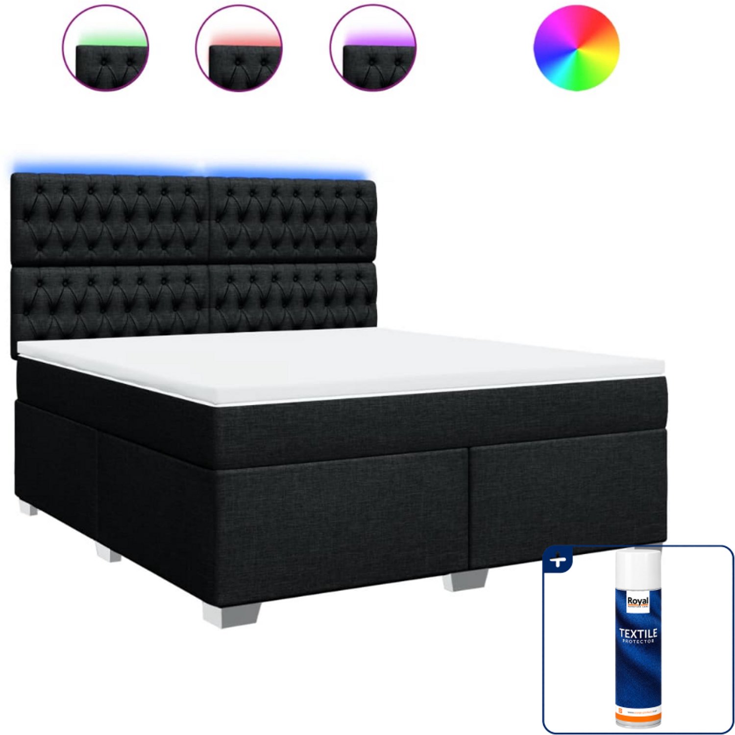vidaXL Kingsize boxspring met matras - 180 x 200 cm - zwart - Inclusief textielbeschermer 500 ml