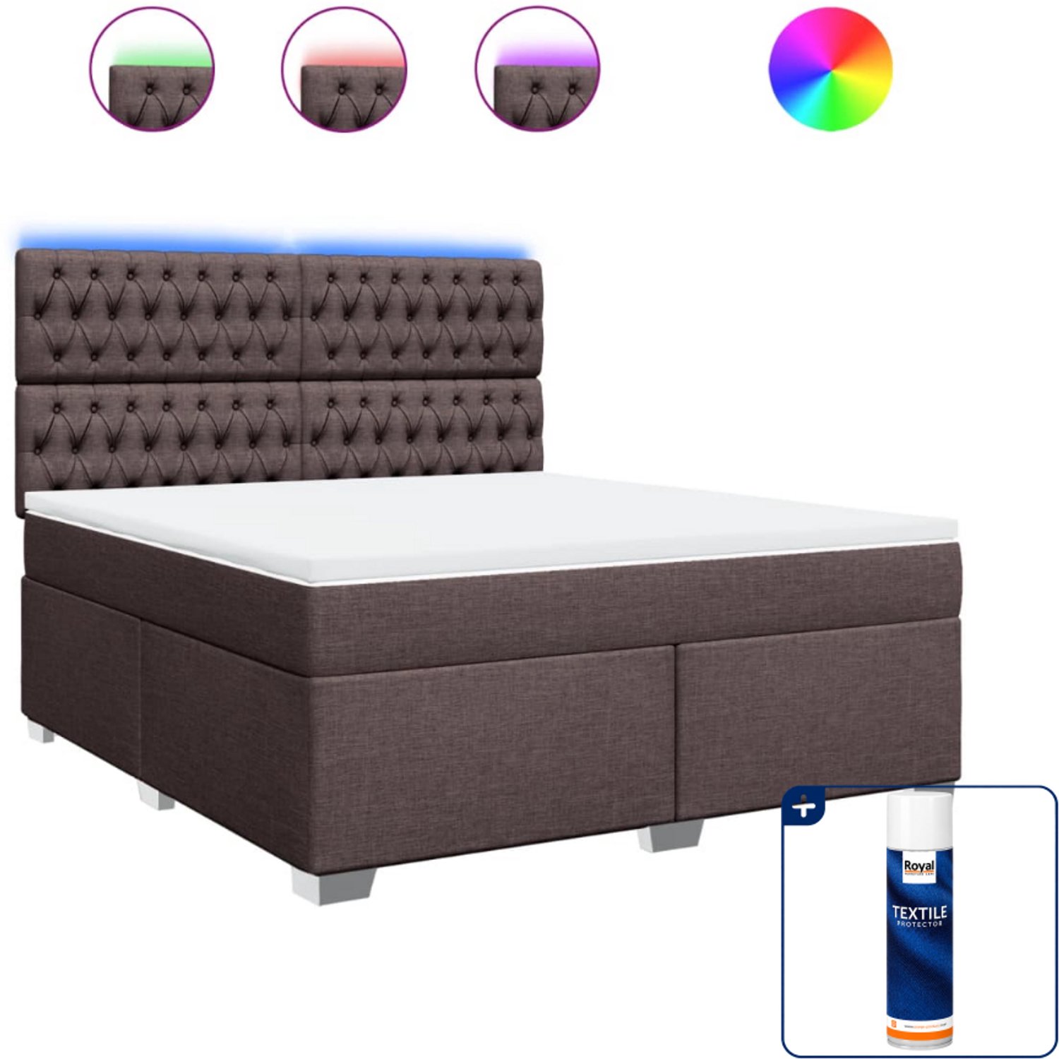 vidaXL boxspring Kingsize - 180 x 200 cm - donkerbruin - Inclusief textielbeschermer 500 ml