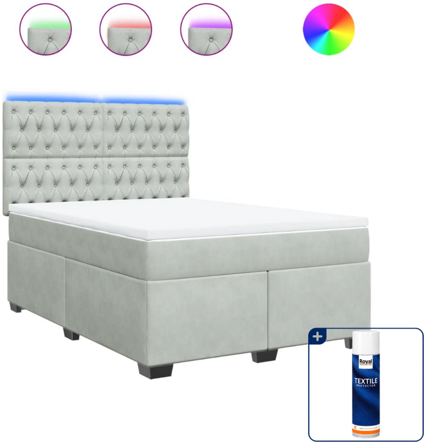 vidaXL Boxspring Small double - 140 x 200 cm - fluweel - lichtgrijs - Inclusief textielbeschermer 500 ml