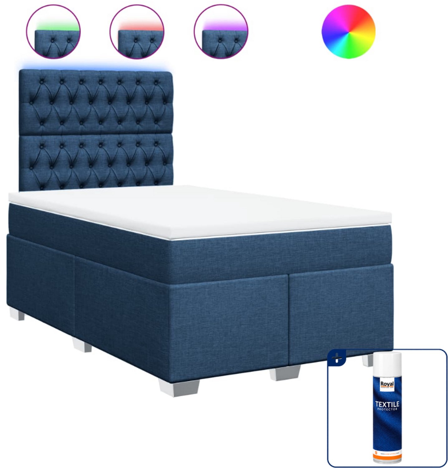vidaXL boxspring met matras - 120 x 190 cm - blauw - Inclusief textielbeschermer 500 ml