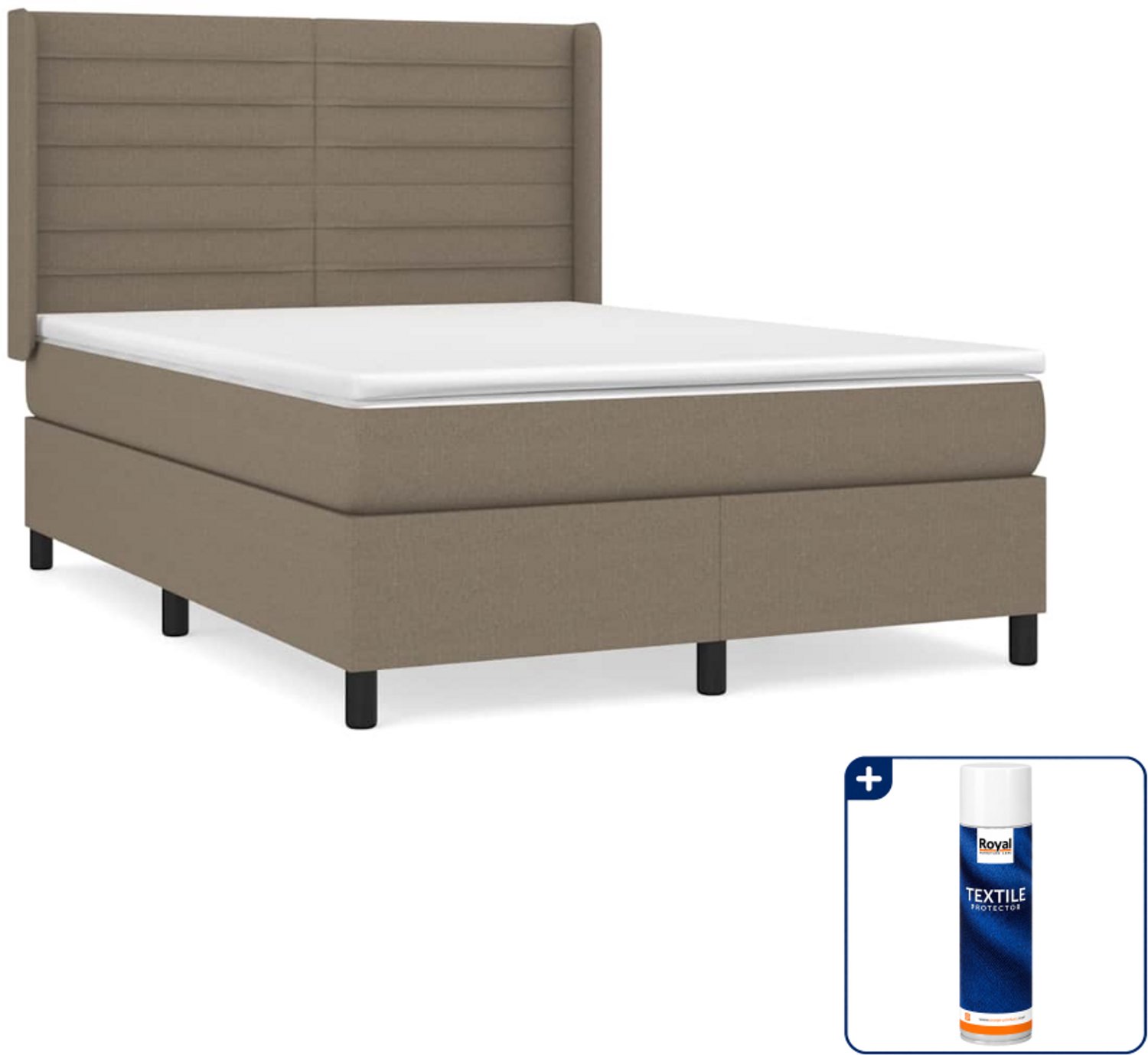 vidaXL boxspring met matras - Small double 140 x 200 cm - taupe - Inclusief textielbeschermer 500 ml