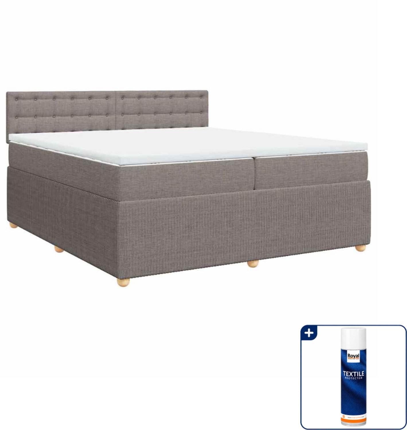 vidaXL Boxspring - Super kingsize - 200 x 200 cm - taupe - Inclusief textielbeschermer 500 ml