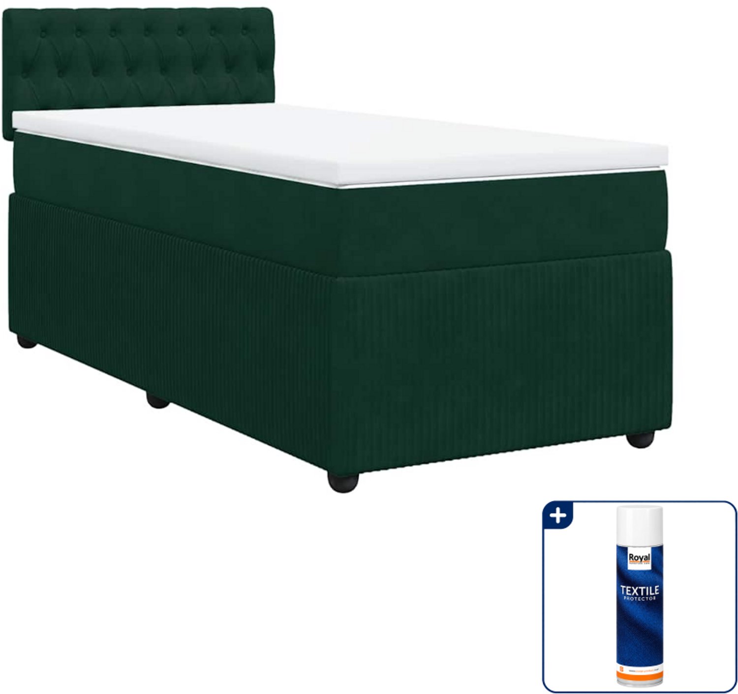 vidaXL boxspring met matras 90 x 190 cm - fluweel - donkergroen - Inclusief textielbeschermer 500 ml