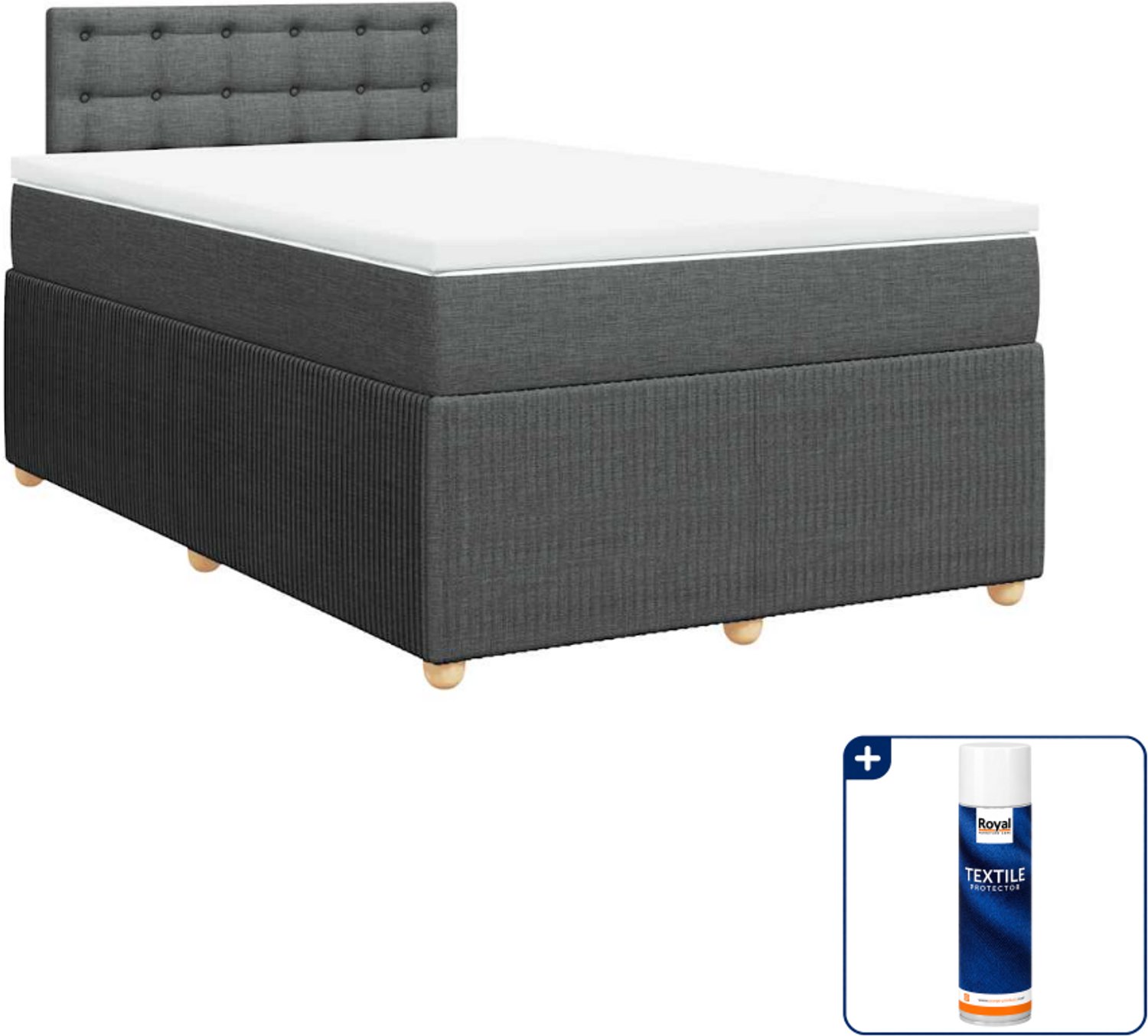 vidaXL boxspring met matras 120 x 190 cm - stof - donkergrijs - Inclusief textielbeschermer 500 ml
