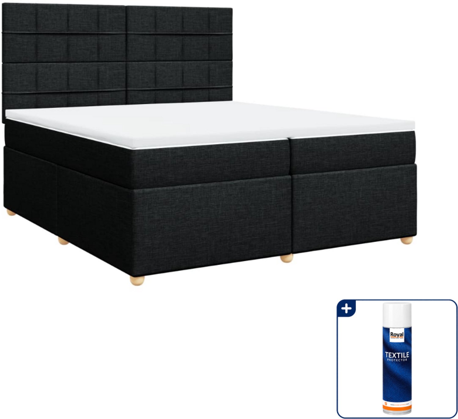 vidaXL Boxspring - Super kingsize - 200 x 200 cm - zwart - Inclusief textielbeschermer 500 ml