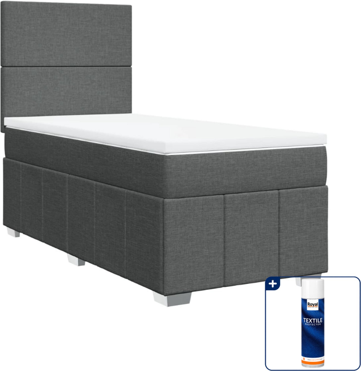 vidaXL boxspring met matras - 100 x 200 cm - stof - donkergrijs - Inclusief textielbeschermer 500 ml